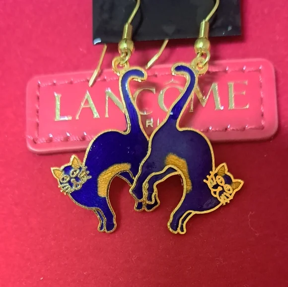 Blue Cat Earrings Genuine Cloisonne - Picture 2 of 3